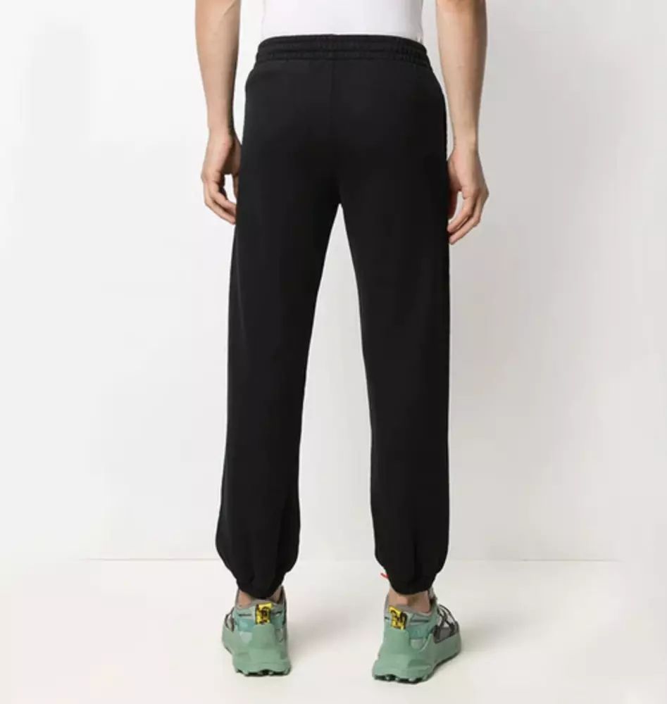 Off-White Sleek Black Cotton Logo Pants