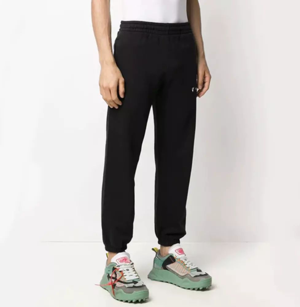 Off-White Sleek Black Cotton Logo Pants