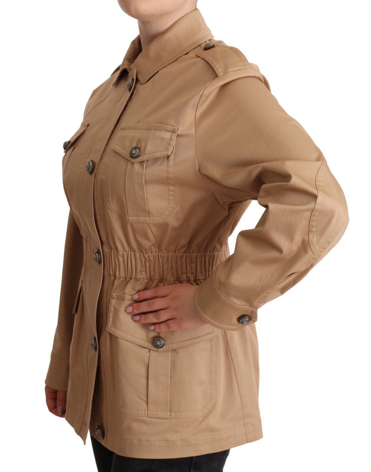 Dolce & Gabbana Chic Beige Button Down Coat with Embellishments