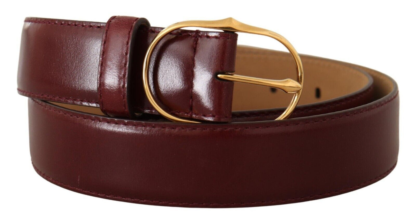 Dolce & Gabbana Elegant Bordeaux Leather Belt with Gold Buckle