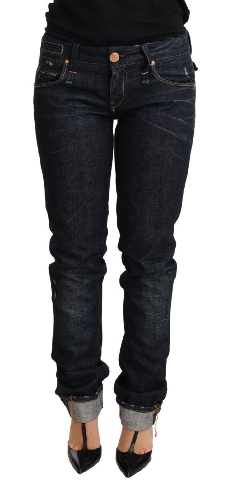 Acht Elegant Low Waist Skinny Dark Blue Jeans