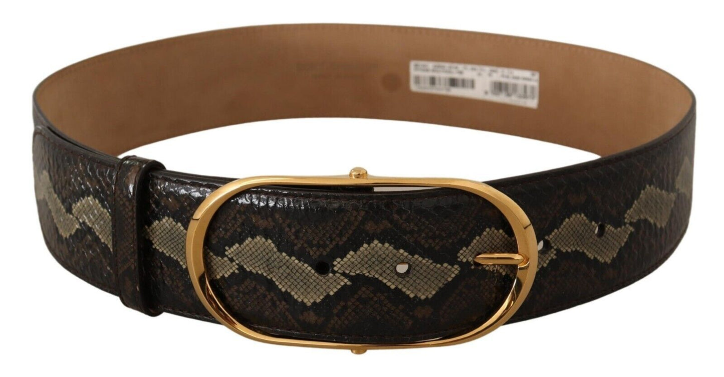 Dolce & Gabbana Elegant Snakeskin Belt with Gold Oval Buckle